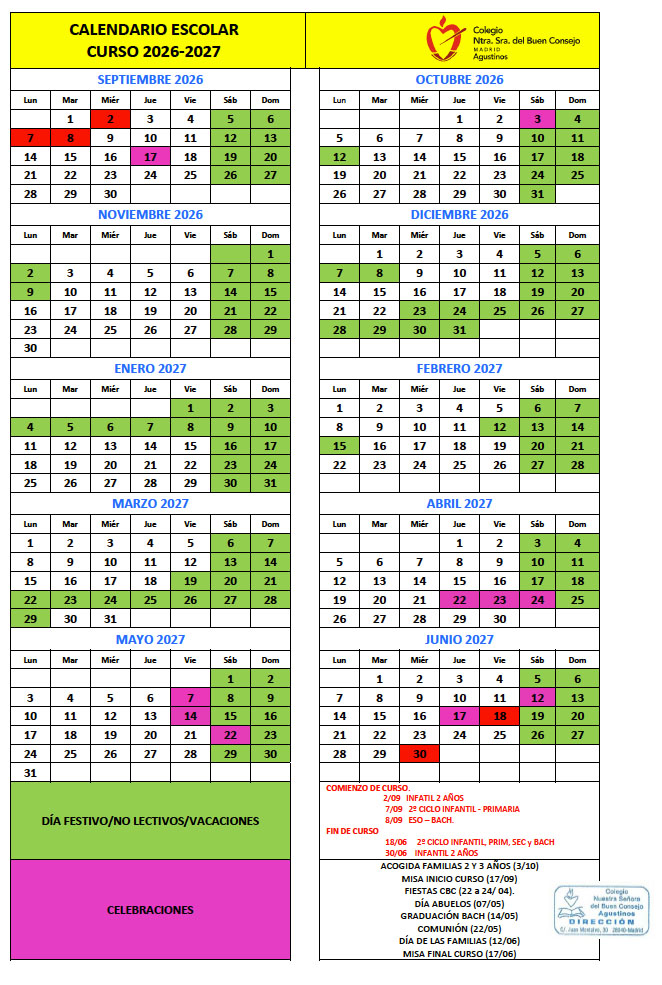 calendario escolar buen consejo colegio Calendario escolar 2021-2022