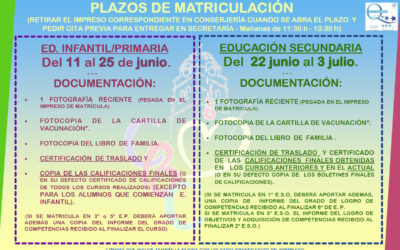 Información plazos de matriculación